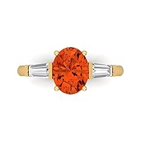 Clara Pucci 2.6 ct Oval Baguette cut 3 stone Solitaire W/Accent Red Simulated Diamond Anniversary Promise Wedding ring 18K Yellow Gold