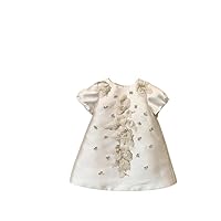 Baby/Toddler Girl Beaded Silk Dress with Rhinestone and Lace Embellishment - 12M White