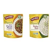 Tasty Bite Indian Channa Masala Entrée (60oz, 6 Pack) + Organic Sticky White Rice (8.8oz, Pack 6) | Microwavable, Ready to Eat, Complete Your Meal