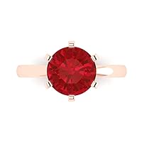 3.1 ct Brilliant Round Cut Stunning Flawless Simulated Ruby Solid 18K Rose Gold Solitaire Anniversary Promise Bridal ring