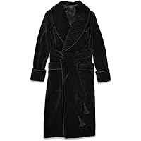 Men's Velvet Dressing Gown Black Quilted Luxury Gentleman Quilted Robes Smoking Jacket Long
