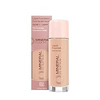 Mineral Fusion Full Coverage Foundation, Liquid Foundation - Olive 1- Light Complexion w/Olive/Green Undertones, Lightweight Matte Finish, Up to 12 Hr Hydration, Hypoallergenic & Vegan, 1 fl. oz