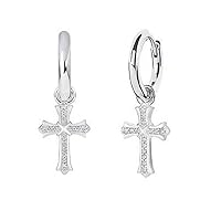 2Ct Round Cut Cubic Zirconia 14k Gold Plated 925 Sterling Silver Cross Leverback Huggie Hoop Drop Small Earrings For. Women.