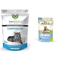 VETRISCIENCE Composure Calming Formula for Cats, 30 Chews & Pet Naturals Calming Chews for Cats, 30 Chews
