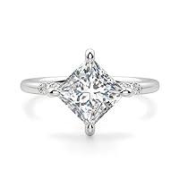 Solitaire Moissanite Engagement Ring, 1.0ct, VVS1 Clarity, Sterling Silver Setting with White Gold Accents