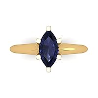 Clara Pucci 1.1 ct Marquise Cut Solitaire Simulated Blue Sapphire Classic Anniversary Promise Engagement ring 18K Yellow Gold for Women