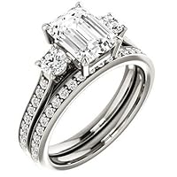 10K/14K/18K Solid White Gold Handmade Engagement Ring, 3.5 CT Emerald Cut Moissanite Solitaire Ring, Diamond Wedding Ring Set for Women/Her, Anniversary/Propose Gifts, VVS1