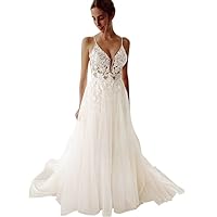 Fanciest Women's Lace Chiffon Beach Wedding Dresses for Bride 2024 with Sleeves Long Bridal Gown