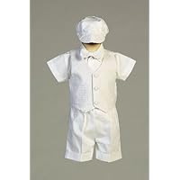Poly Cotton Christening Short Set with Basket Weave Vest and Hat