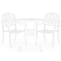 vidaXL Bistro Set 3 Piece, Table and Chair for Balcony, Bistro Table for Yard Park, Outdoor Furniture, Industrial Style, Cast Aluminum White