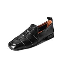 TinaCus Handmade Women's Soft Leather Square Toe Braided Style Slip On Loafers Flats Shoes