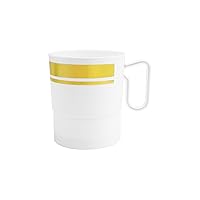 Party Essentials 8-Ounce Hard Plastic Coffee Cup/Tea Mug with Handle, 20-Count, White W/Gold Rim