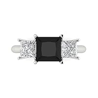 3.0ct Princess Cut 3 Stone Solitaire Genuine Natural Black Onyx Proposal Wedding Anniversary Bridal Ring 18K White Gold