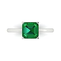 Clara Pucci 2.0 carat Asscher Cut Solitaire Simulated Emerald Proposal Wedding Bridal Anniversary Ring 18K White Gold