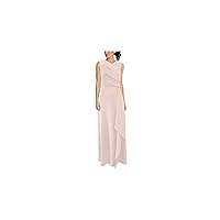Adrianna Papell Womens Pink Stretch Zippered Pleated Cascade Ruffle Lined Sleeveless Asymmetrical Neckline Full-Length Formal Gown Dress 4