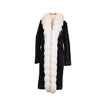 Woman Black Original Fur Collar Long Coat