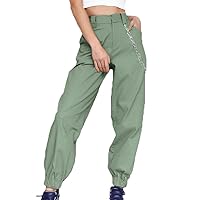 Andongnywell Ladies Solid Color Sport slaXYKs Harlan Pants Wide Legs Long Pants with Chain and poXYKets Trousers