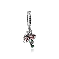 Silver Plated Bead Flower Bouquet Dangle Enamel Charm Fit Bracelet Necklace DIY Women Jewelry Useful and Fashion