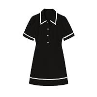Summer Short Sleeve Polo Shirt Dress Women Preppy Style Polo Color Cute Solid Mini Party Dress
