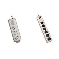 Tripp Lite 3 Outlet Home & Office Power Strip, 6ft Cord with 5-15P Plug (TLM306NC) & 6 Outlet Surge Protector Power Strip, 6ft Cord, Commercial-Grade, Metal, (PM6SN1)