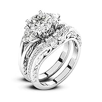 DESTINY JEWEL 2.35Ct Round Cut Diamond Gorgious Look Bridal Engagement Wedding Ring Set. Solid 925 Silver 14K White Gold Over Ring Set