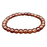 Unisex Bracelet 6mm Natural Gemstone Golden Strawberry Quartz Round shape Smooth cut beads 7 inch stretchable bracelet for men & women. | STBR_03499