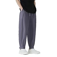 Style 100% Casual Pants Men' Straight Loose Sweatpants Spring Summer Retro Button Cuffs