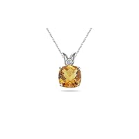 3.01 Cts of 10 mm Cushion Citrine Scroll Solitaire Pendant in 14K White Gold