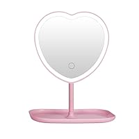 Vanity Mirror, Heart-Shaped Makeup Mirror with Three-Level Dimming and LED Lights for Girls and Students (Pink)