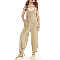 BesserBay Girls Sleeveless Jumpsuit Long Pants Drawstring Cuffs Romper With Pockets