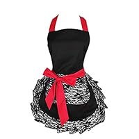 Hyzrz Cute Lace Flirty Apron with Pocket, Fun Retro Sexy Cooking Pinup Aprons for Women Girls (Black)