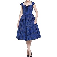 (XS, SM, MD, LG or XXL) Sweet Stella - Blue w Swirl Print 40s 50s Retro Cotton Cap Sleeve Dress