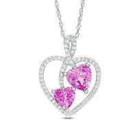 0.50 CT Heart Cut Created Pink Sapphire & Diamond Heart Pendant 14k White Gold Finish