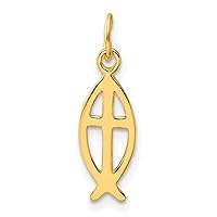 925 Sterling Silver Gold tone Polished Ichthus Animal Sealife Fish Religious Faith Cross Charm Pendant Necklace Measures 16.58x6.5mm Wide 0.73mm Thick Jewelry Gifts for Women