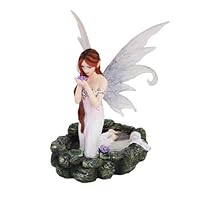Pacific Giftware White Water Princess Fairy Kneeling in Pond Mystical Statue Figurine