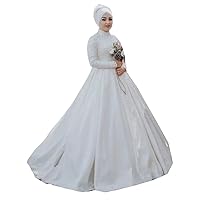 Women's A-Line Muslim Arabic Bridal Gowns with Train Long Sleeves Lace Wedding Dresses for Bride Plus Size