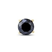 1 1/2 Carat Round Single Solitaire Black Diamond Stud Earring in 10K Yellow Gold