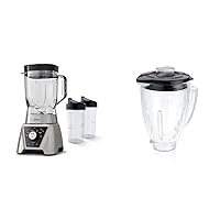 Oster BLSTTS-CB2-000 Pro Blender with Texture Select Settings, 2 Blend-N-Go Cups and Tritan Jar, 64 Ounces, Brushed Nickel & Blender 6-Cup Glass Jar, Lid, Black and clear