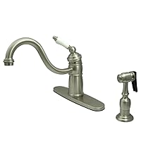 Kingston Brass KB1578PLBS Victorian Mono Deck Mount Kitchen Faucet with PL Handle and Brass Sprayer, 9-1/8-Inch, Brushed Nickel