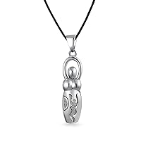 Bling Jewelry Ancient Divine Deity Celtic Venus Of Willendorf Pregnancy Goddess Of Fertility Pendant Necklace For Women Oxidized .925 Sterling Silver Black Silk Cord