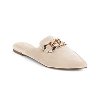 Juliet Holy Womens Mules Flats Pointed Toe Backless Loafers Slip on Metal Chain Slides