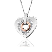 0.12 CT Round Cut Created Diamond Two Tone 14K Gold Over Heart Pendant Necklace