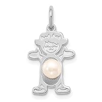 14k White Gold Girl Freshwater Cultured Pearl-June Charm Pendant Fine Jewelry For Women Gifts For Her (4mm)