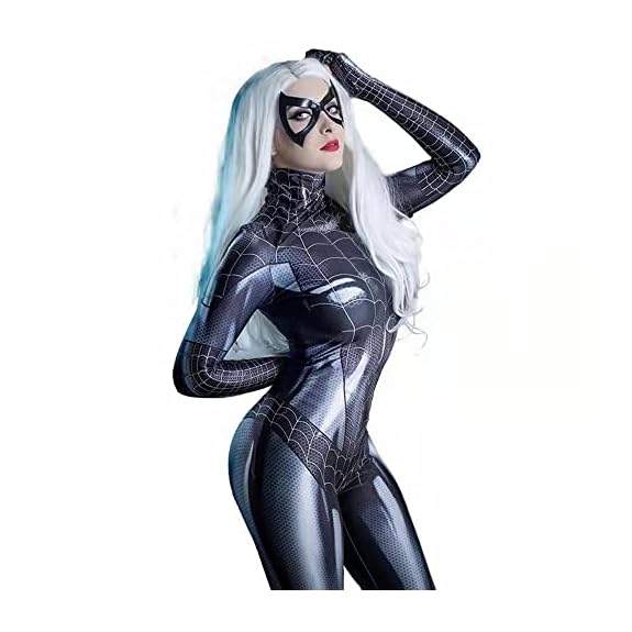 Women Spider Pattern Bodysuit Halloween Superhero Girl Cosplay Costume  Catsuit Stretch Jumpsuit Faux Leather Romper