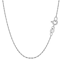 14K Yellow or White Gold 0.80mm Shiny Diamond-Cut Classic Singapore Chain Necklace for Pendants and Charms with Spring-Ring Clasp (16