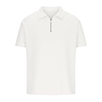 Men's Zipper Golf Shirts Stylish V Neck Muscle Fit T-Shirt Solid Workout Tee Turndown Collar Short Sleeve T Shirt Top
