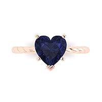 Clara Pucci 2.0 ct Heart Cut Solitaire Rope Knot Simulated Blue Sapphire Engagement Bridal Promise Anniversary Ring 14k Rose Gold