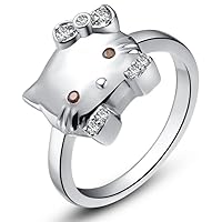 Gemstone Jewellery 2Ct Round Cut White Diamond Created Kitty CAT Hello Kitty Ring 14k White Gold Finish