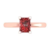 Clara Pucci 1.0 ct Emerald Cut Solitaire Natural VVS1 Red Garnet Engagement Wedding Bridal Promise Anniversary Ring 18K Rose Gold