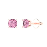 Clara Pucci 0.5 ct Round Cut VVS1 Conflict Free Solitaire Pink Simulated Diamond Designer Stud Earrings Solid 14k Rose Gold Screw Back